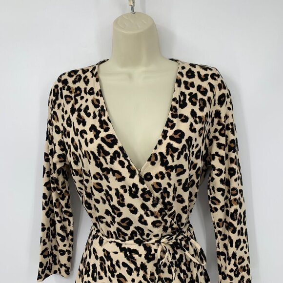 Banana Republic wrap dress leopard print knit stretch brown black cat cheetah S - Picture 2 of 4